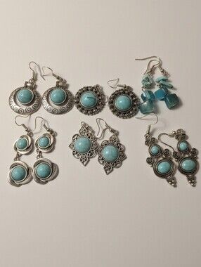Turquoise Blue Stone Drop Earrings Set - Women Jewelry
